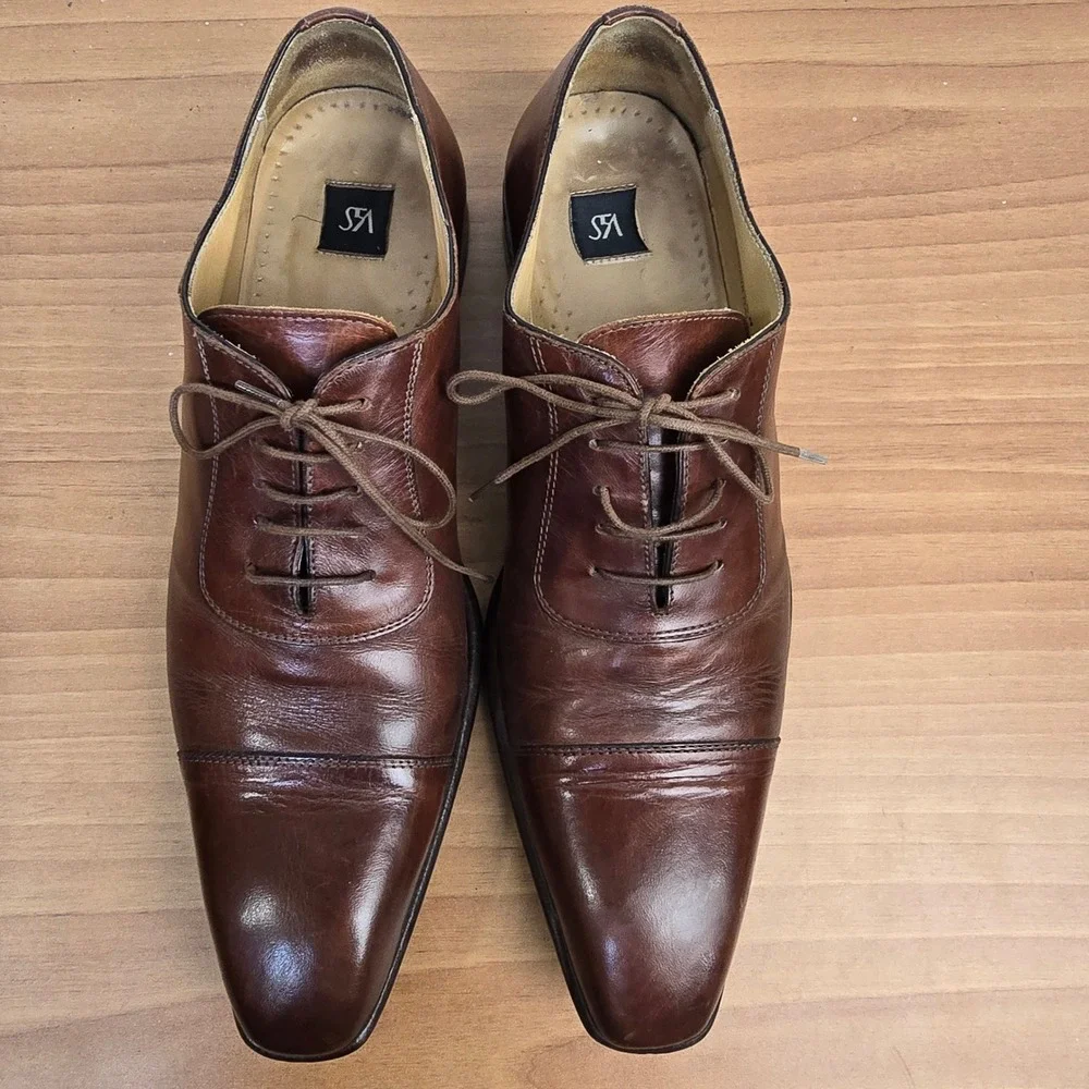 Saks Fifth Avenue 8.5 M Brown‎ Leather Cap Toe Oxford Made in Italy